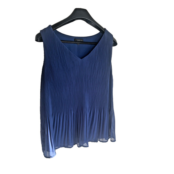 Lane Bryant Tank Top Blouse Sleeveless Pleated Size 16 Dark Blue Lined - Picture 2 of 5